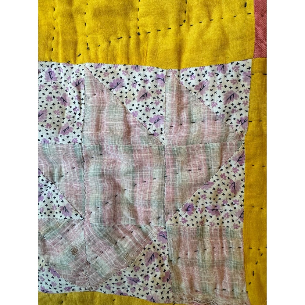 Vintage 1930-50s Grandma Made Cutter Quilt Flour Sack Cotton 80x71 Patchwork - Picture 7 of 11